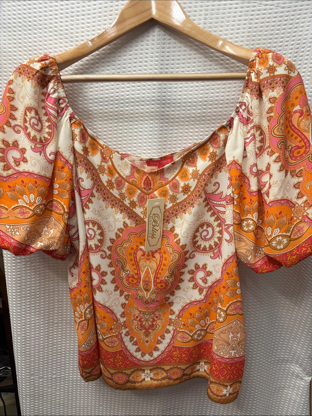 Women’s vibrant boho-chic off-the-shoulder blouse by Flying Tomato